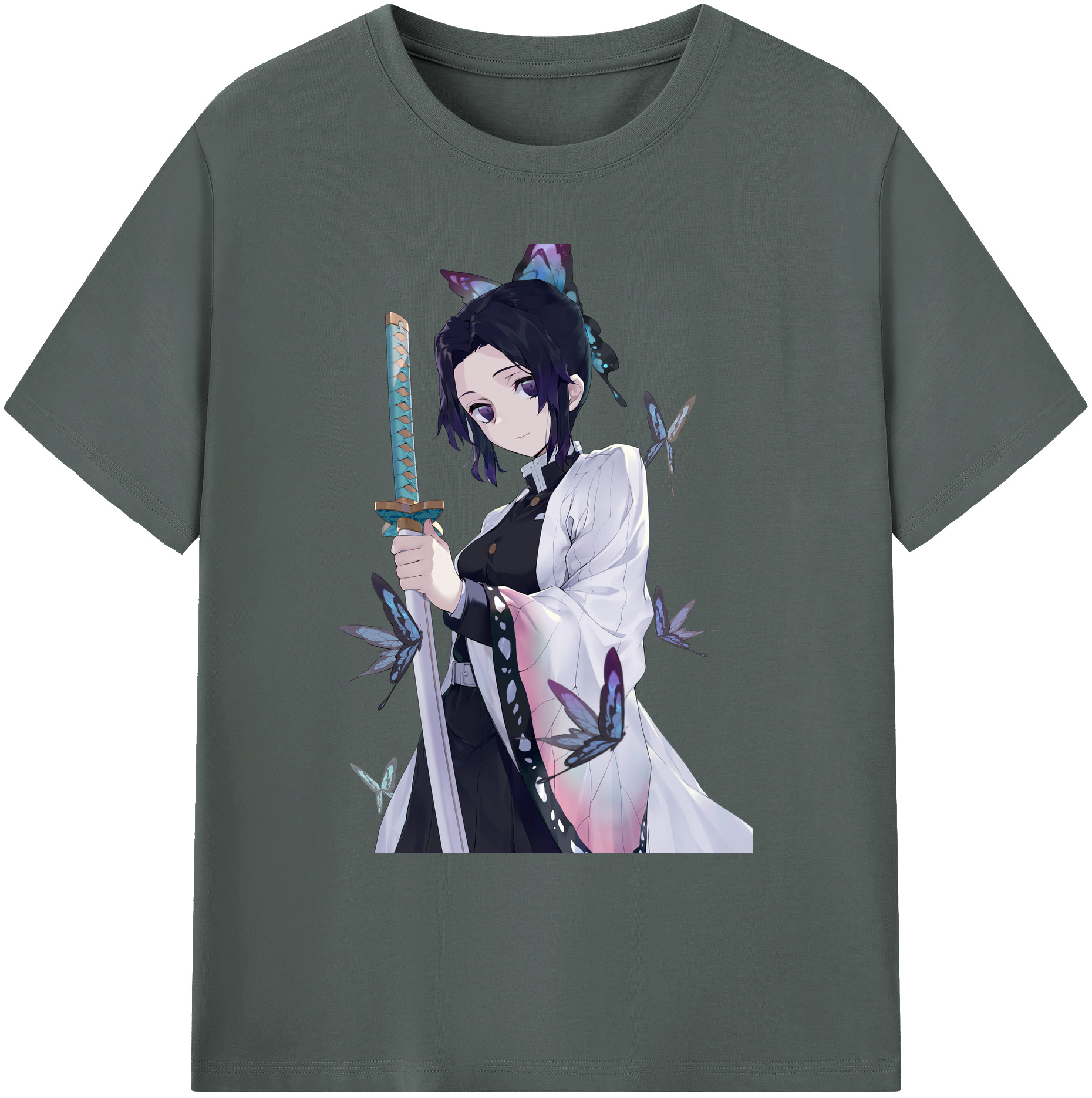 （画像用） 鬼滅の刃（きめつのやいば）蟲柱-胡蝶 しのぶ／こちょう しのぶ Kochou Shinobu 綿100％ メンズ半袖Tシャツ｜肌触りやわらか＆通気性